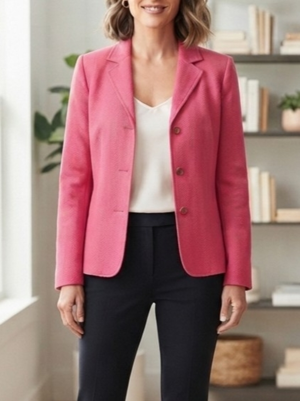 Talbots Pink Herringbone Cotton-Silk Blazer Size 10